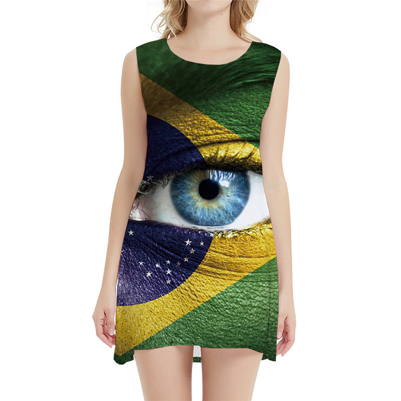 Eye Dresses Women Brazilian Flag Halter Sleeveless Brazil Bodycon Dress  Graffiti 3d Print Art Ladies Dresses Womens Clothing
