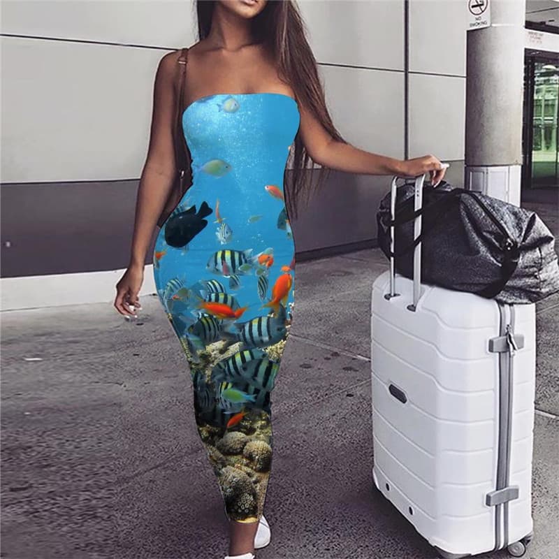 Fish Dress Women Tropical Bodycon Dress Ocean Vestido Sexy Carp Party