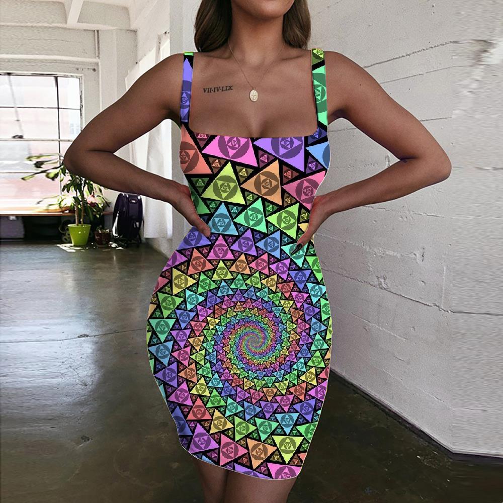 psychedelic bodycon dress Juhla Print Sleeveless Bodycon Dress | Vibrant Psychedelic Mini Dress