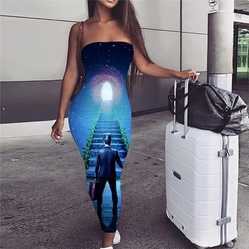 Galaxy Dress Women Space 3d Print Universe Bodycon Dress Black Hole L
