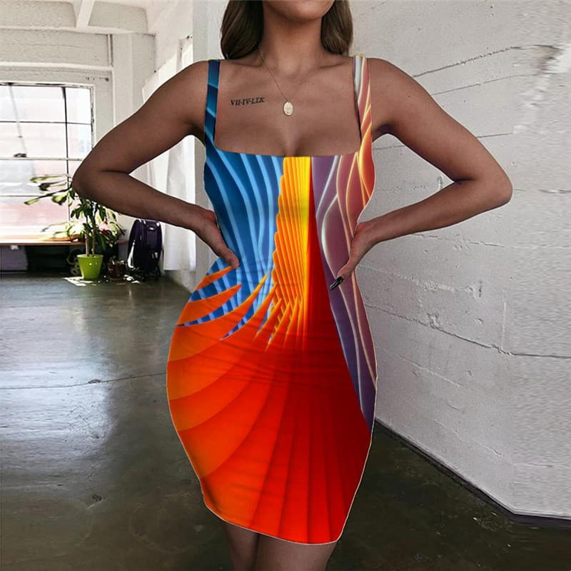 Abstract Dress Women Colorful Ladies Dresses Dizziness 3d Print Funny | 3d  T Shirts Online kykuclothing.com