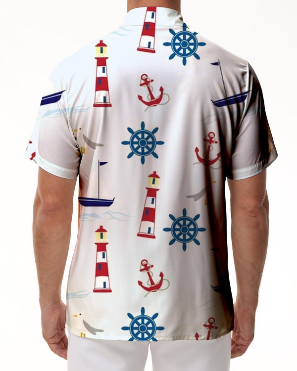 
Ocean and Anchor Pattern Button Men's Casual Loose Vacation Seaside Beach Tropical Hawaii Digital Printed Short Sleeve
                