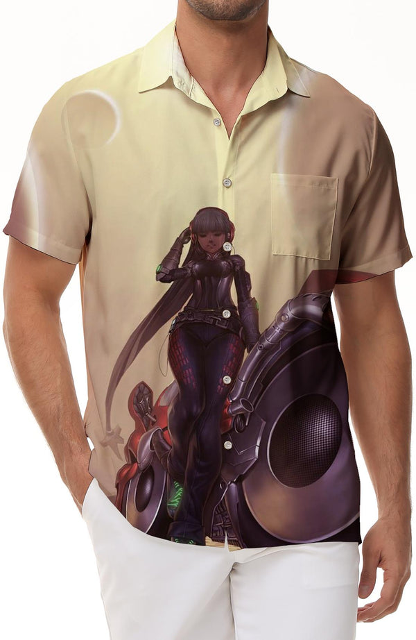 Game women's character design fashion seaside beach short-sleeved shirt men's casual daily travel Hawaiian tropical short-sleeved shirt pocket