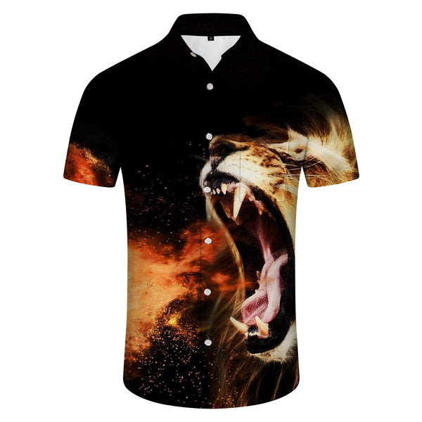 
Lion Teeth Sharp Summer Men's Shirt Lion Pattern Print Short Sleeve Shirt Hip Hop Rap Top
                
