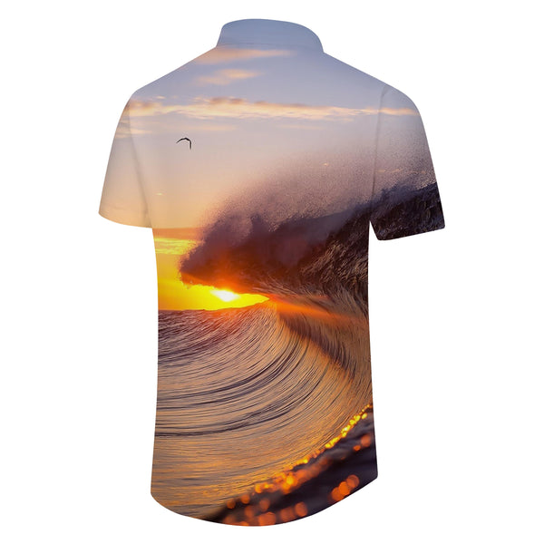 
Ocean Wave Summer Men's Casual Tops Short Sleeve Hawaiian Lapel Button Shir
                
