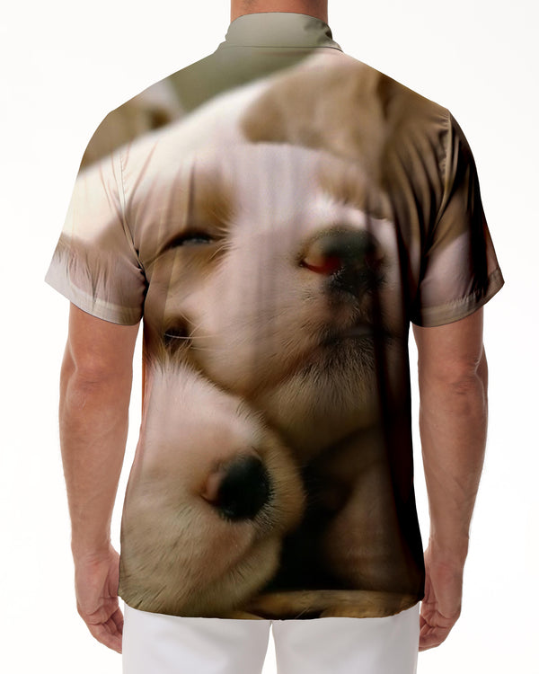 
Cute Puppy Print Men's Casual Simple Loose Street Shirt Button-down Summer Hawaiian Style Short Sleeve
                