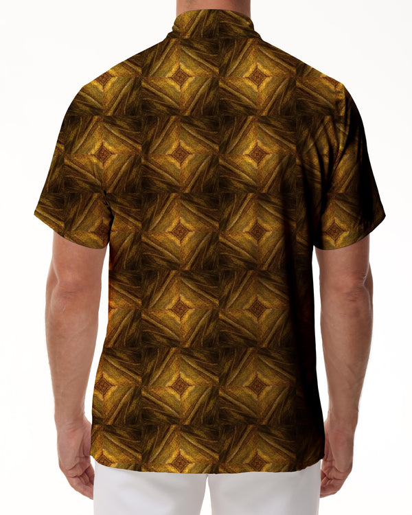
Vintage gold diamond pattern men's short sleeve shirt for summer casual fashion unique design tops and shirts
                