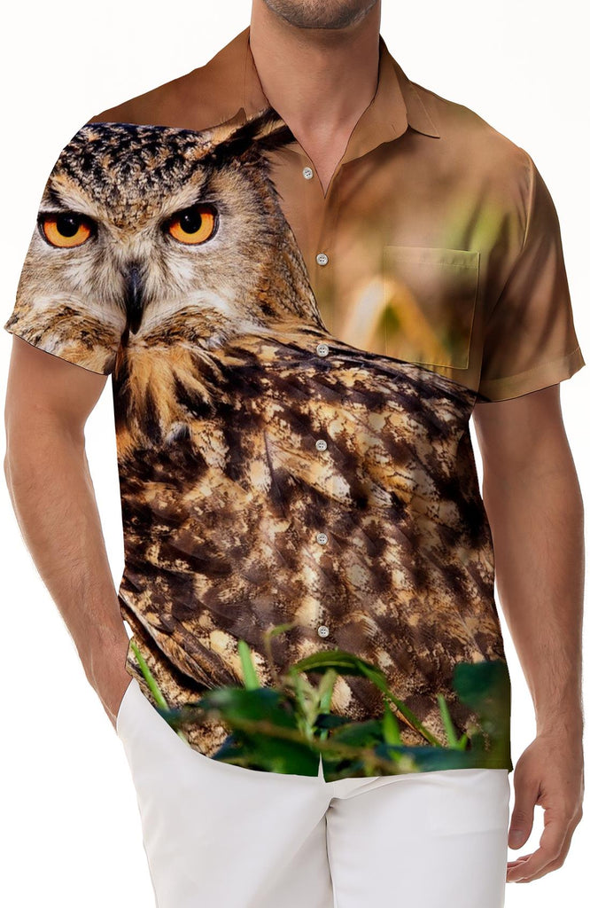 Owl Meadow Short Sleeve Cuban Shirt Print Summer Shirt Men's Casual Button Shirt Suitable for Fashion Street Loose Fishing Daily Travel