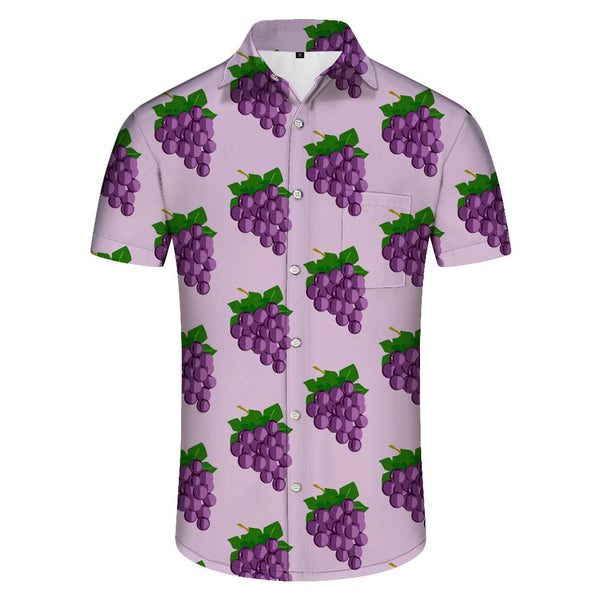 
Purple grape 3d digital printing men's casual loose button-down lapel Hawaiian pocket tropical seaside vacation top
                