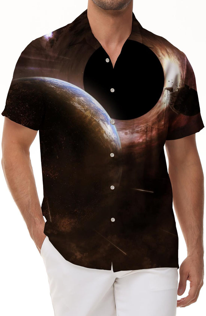 Black Hole Men's Casual Short Sleeve Shirt Cosmic Fashion Beach Top Pocket Tropical Beach Shirt Planet