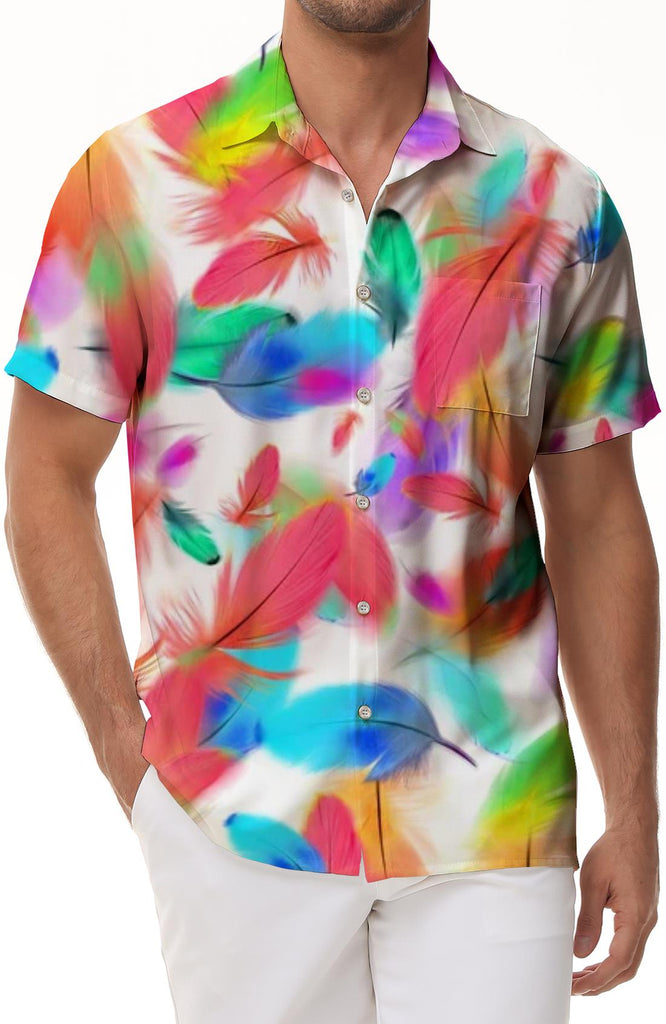Fashion Colorful Animal Feather Print Short Sleeve Shirt Casual Hawaiian Tropical Men's Summer Seaside Beach Digital Printing Printed Tops