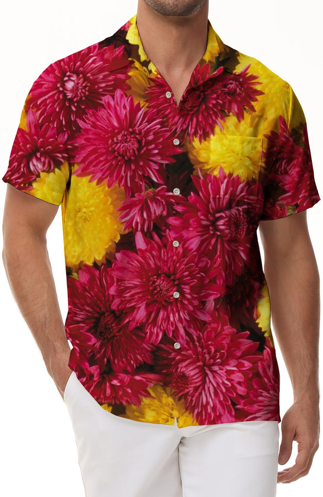 Personalized summer men's seaside Hawaiian shirt purple flower shirt print fashionable short-sleeved casual beach button top