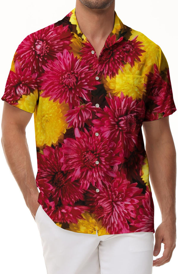 Personalized summer men's seaside Hawaiian shirt purple flower shirt print fashionable short-sleeved casual beach button top