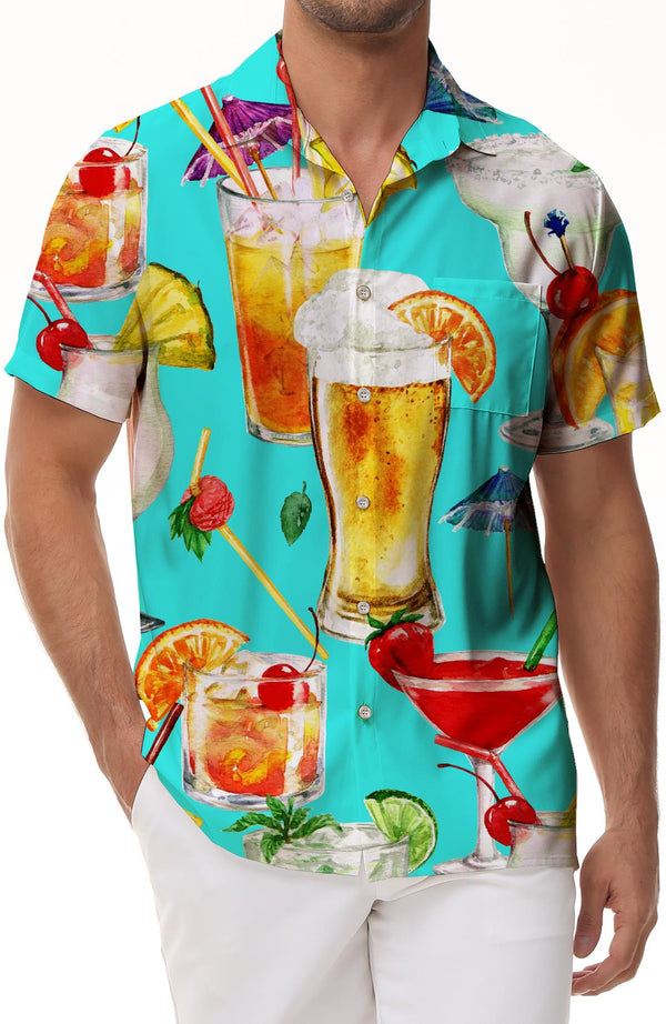 Tropical summer drinks 3d digital printing casual men's fun cool fashion Hawaiian beach short sleeves