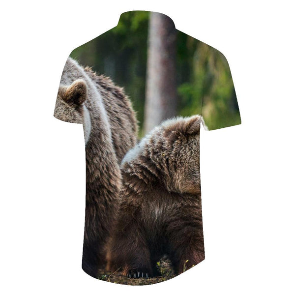 
Brown bear in the forest Men's button down shirt Short sleeve breathable shirt with pockets
                