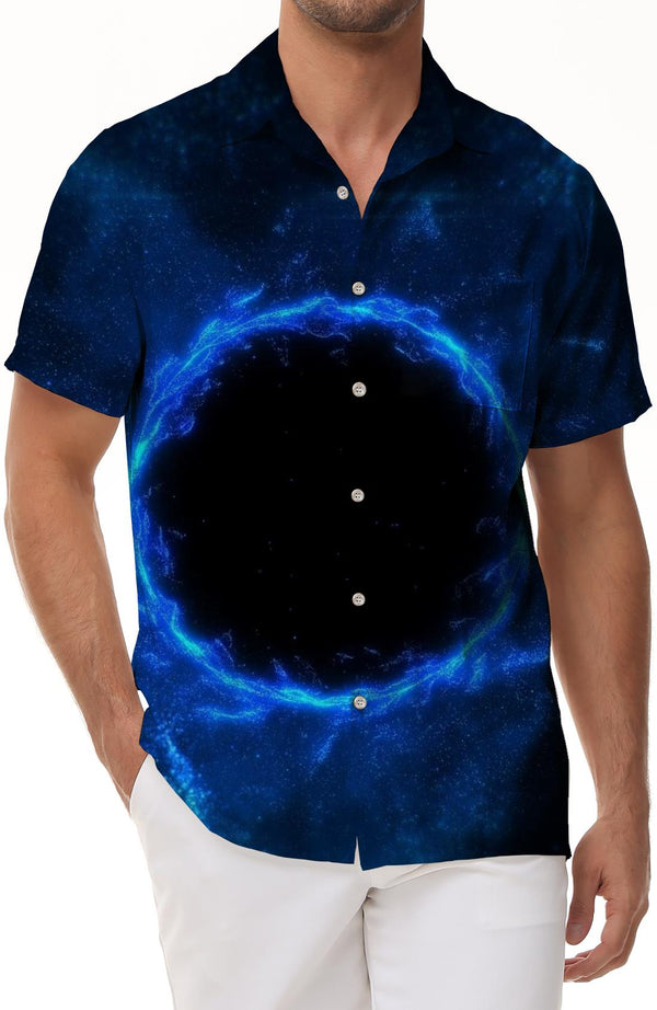 Blue Black Round Ball Loose Digital Printing Men's Casual Tropical Summer Party Shirt 3D Printing Party Shirt