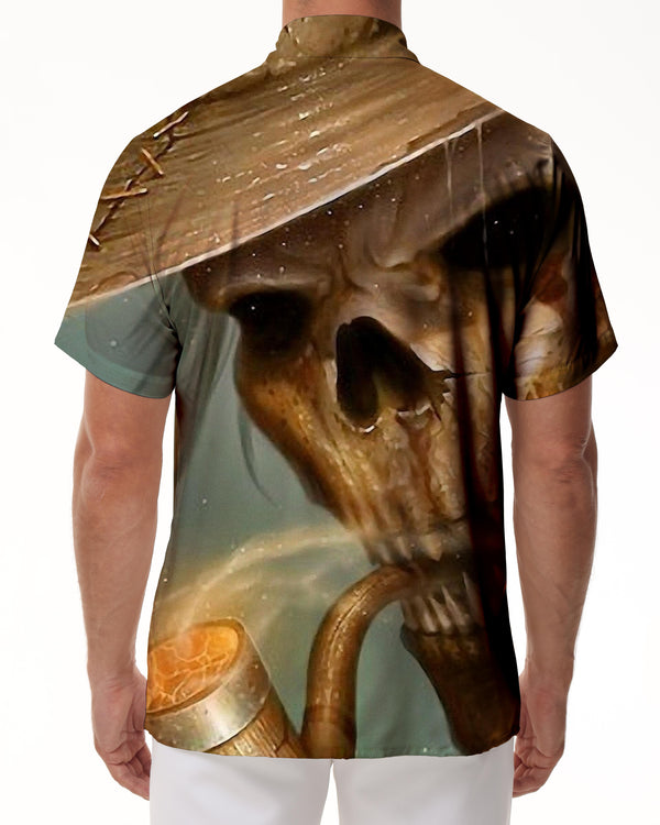 
Retro style skull men's casual loose short sleeve Hawaiian tropical summer short sleeve button casual shirt beach
                