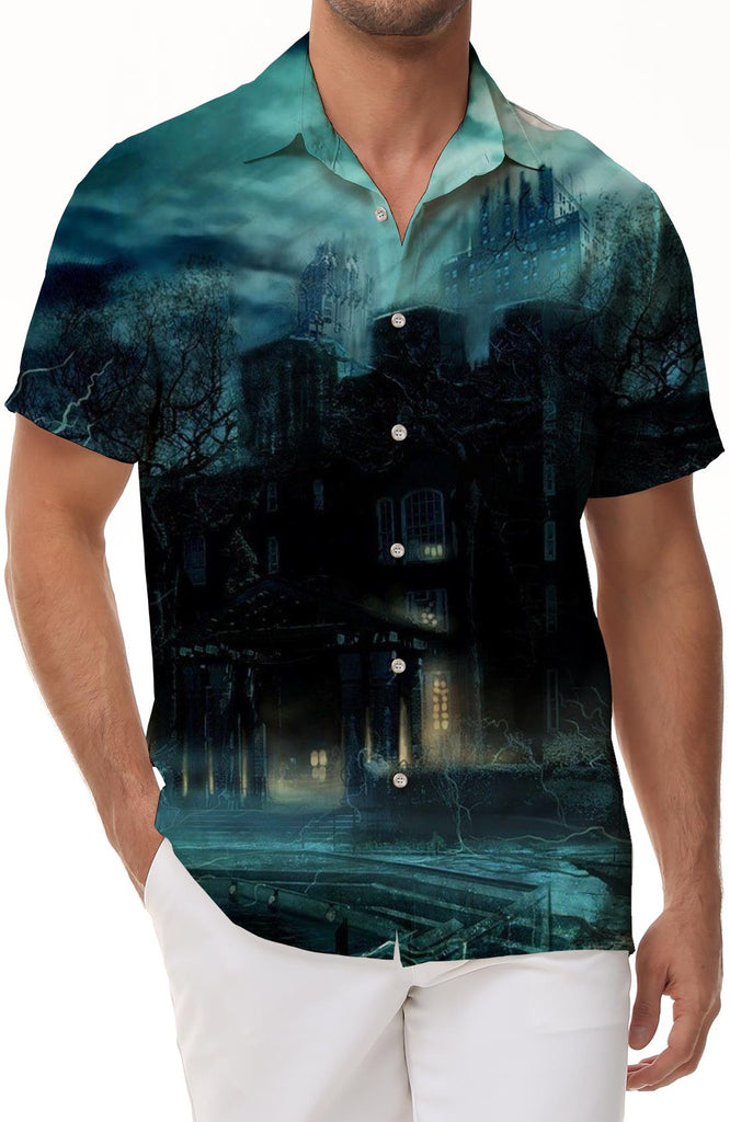Summer Black Linson Castle Casual Men's Shirt Short Sleeve Cuban Button Beach Short Sleeve Shirt Hawaiian