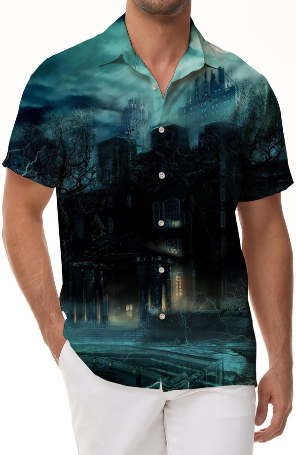 Summer Black Linson Castle Casual Men's Shirt Short Sleeve Cuban Button Beach Short Sleeve Shirt Hawaiian