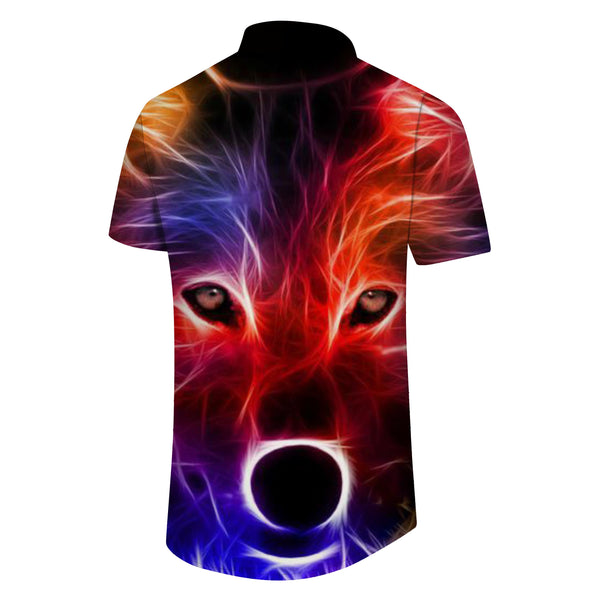
Sly Wolf Head Vacation Beach Button Lapel Hawaiian Shirt Men's Casual Short Sleeve Shirt 3d Printing
                