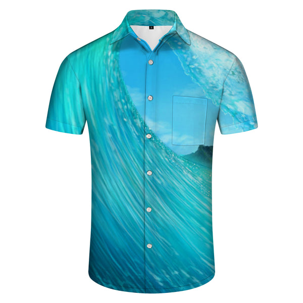 
New ocean short sleeve print shirt natural touch button soft transparent casual pocket fashion short sleeve shirt top
                