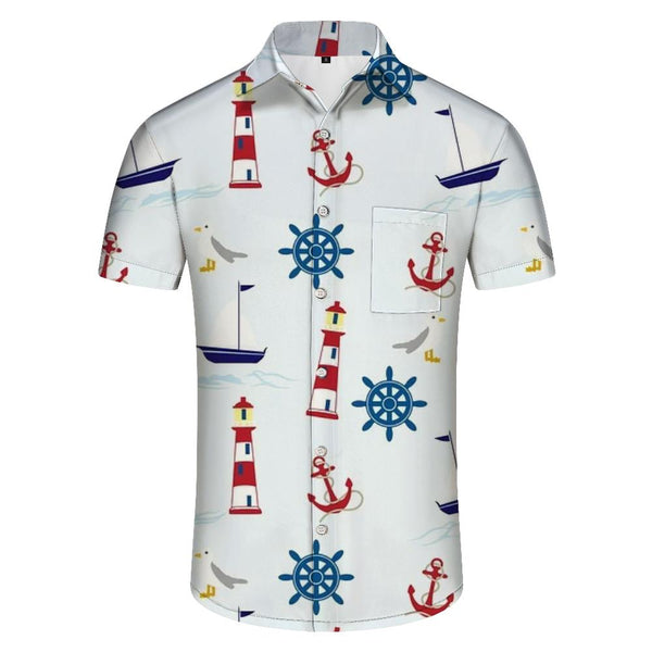 
Ocean and Anchor Pattern Button Men's Casual Loose Vacation Seaside Beach Tropical Hawaii Digital Printed Short Sleeve
                