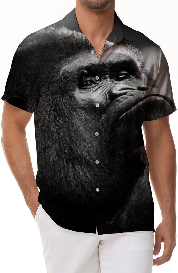New Casual Loose Men's Gorilla Hawaiian Shirt Hawaiian Button Lapel Beach Casual Short Sleeve Button Shirt