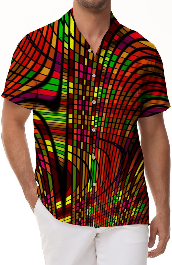 Cool geometric fashion trend Hawaiian style button-down men's daily street tops shirt