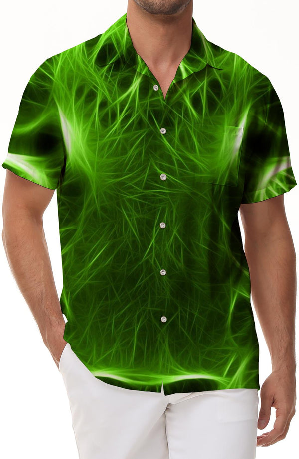 Green Abstract Lightning Animal Print Hawaiian Shirt Casual Button Shirt Beach Lapel