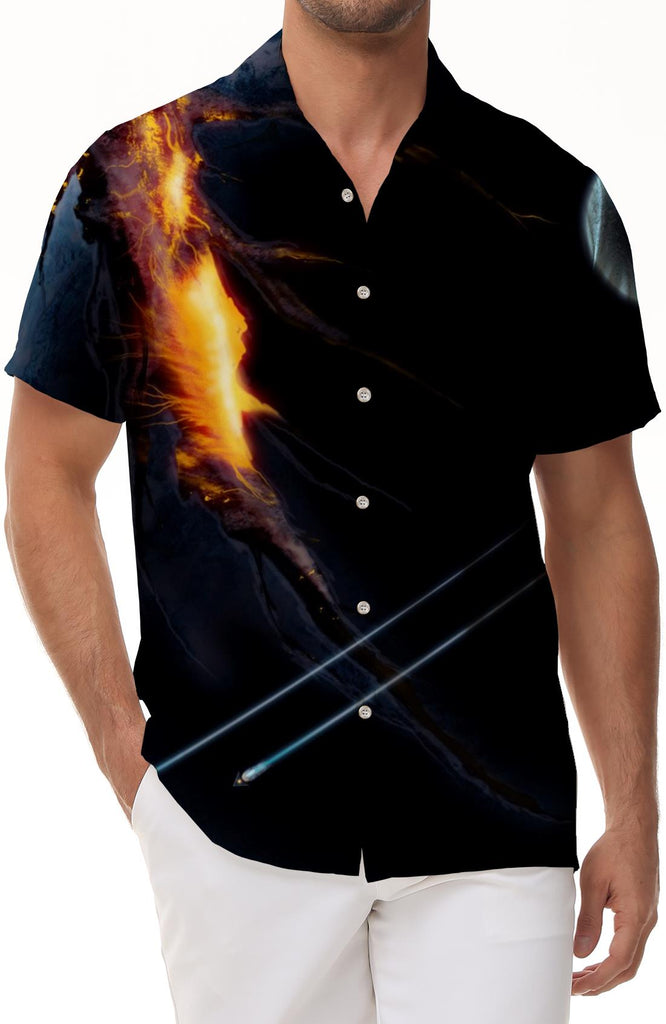 Black flame comfortable suitable for summer loose street outdoor fishing casual short sleeve shirt men's casual trendy hip hop clothing