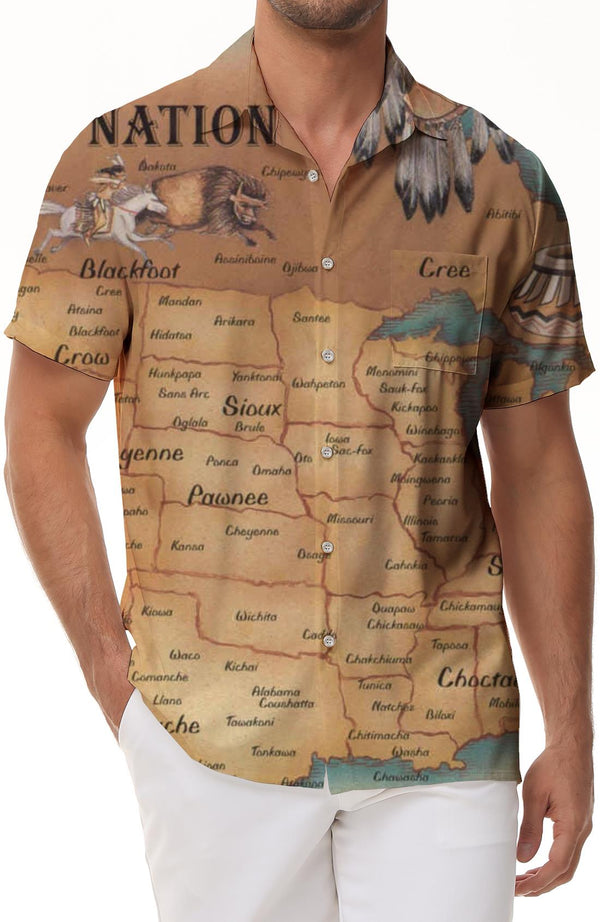 Men's Short Sleeve Hawaiian Button Shirt Vintage Map Short Sleeve Shirt Summer Tropical Short Sleeve Holiday Beach Shirt