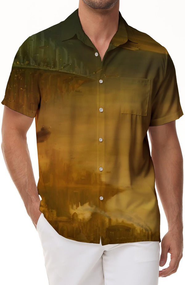 Button short sleeve men's casual shirt tropical Hawaiian breathable shirt fashionable summer essential