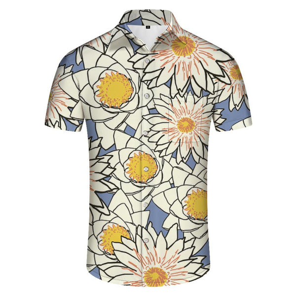 
White Daisy Fashion Summer Fun Summer Party Button-Down Lapel Short Sleeve Mens Hawaiian Style Tops
                