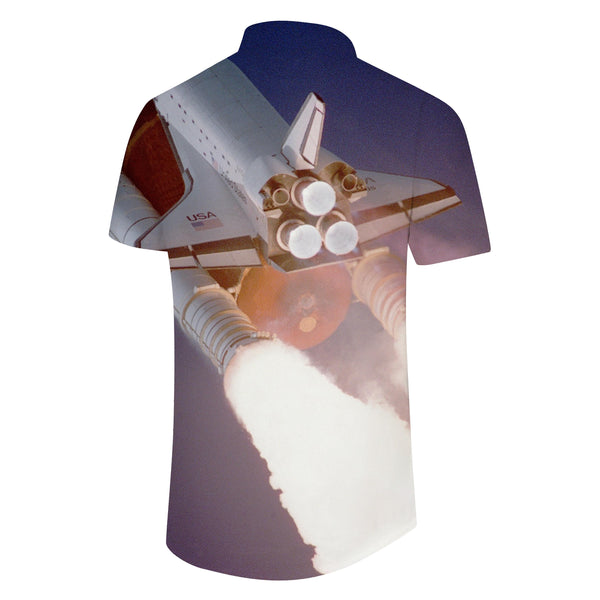 
Rocket Ship NASA Style Men's Button Down Shirt Short Sleeve Lapel Casual Shirt Top Loose
                