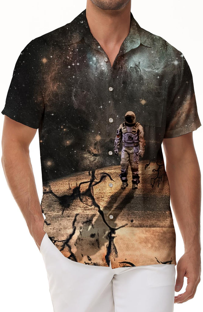 Saturn outer space art fashion design Hawaiian lapel four seasons tops men's shirts printed button short sleeves beach wear