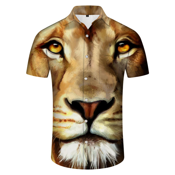 
Regular Button Lion Print Men's Short Sleeve Shirt Summer Shirt 3D Animal Lion Print Shirt Tops Fashion Casual Retro Holiday Beach Shirt
                