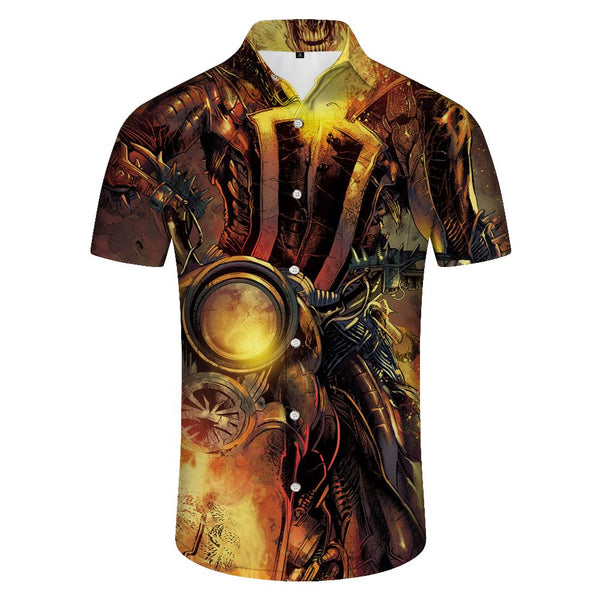 
Motorcycle and Full Moon Men's Short Sleeve Shirt Casual Lapel Shirt Summer Hawaiian Button Down Shirts for Beach
                