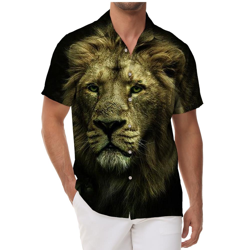 Lion Beast in the Dark Men's Hawaiian Casual Short Sleeve Shirt Pattern Button Shirt Tops