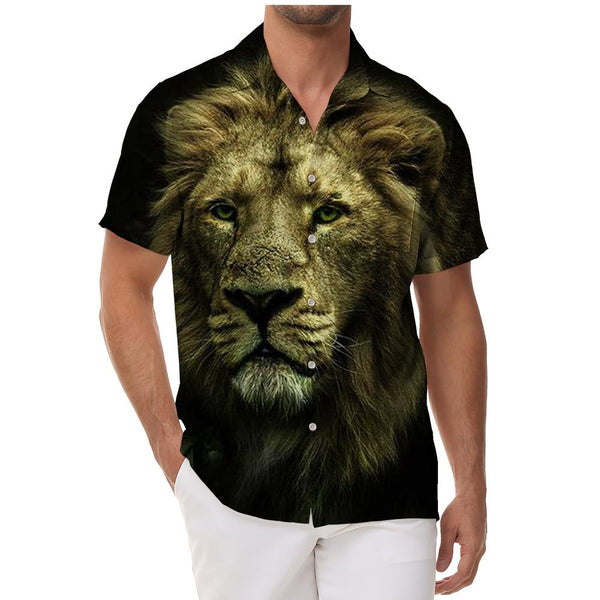 Lion Beast in the Dark Men's Hawaiian Casual Short Sleeve Shirt Pattern Button Shirt Tops