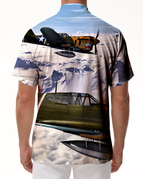 
Snow Mountain Helicopter Men's Beach Shirt Four Seasons Button Casual Short Sleeve Hawaiian Tropical Short Sleeve
                