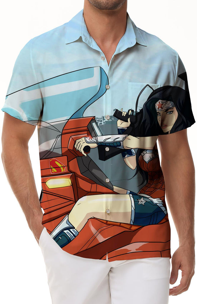 Crocodile Purple Motorcycle Personalized Men's Casual Short Sleeve Shirt Music Sound Wave Printed Collar Short Sleeve Shirt Perfect Beach and Casual Wear for