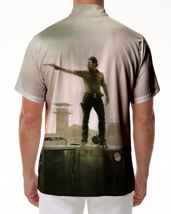 
Punk style horror movie print shirt men's casual short sleeve shirt fashion button down summer shirt
                