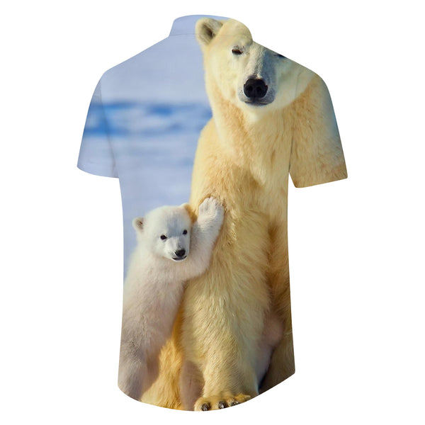 
Furry Men's Short Sleeve Beach Shirt Cute Polar Bear Casual Print Button Polyester Beach Festival Party Bonfire
                