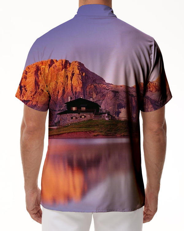 
Men's Hawaiian style shirt Dolomites mountain print short sleeve button down summer beach shirt casual short sleeve
                