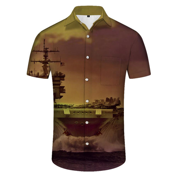 
Black Sea Men's Casual Short Sleeve Shirt Aircraft Carrier Hawaiian Shirt Top Retro Short Sleeve Beach Shirt Button Style
                