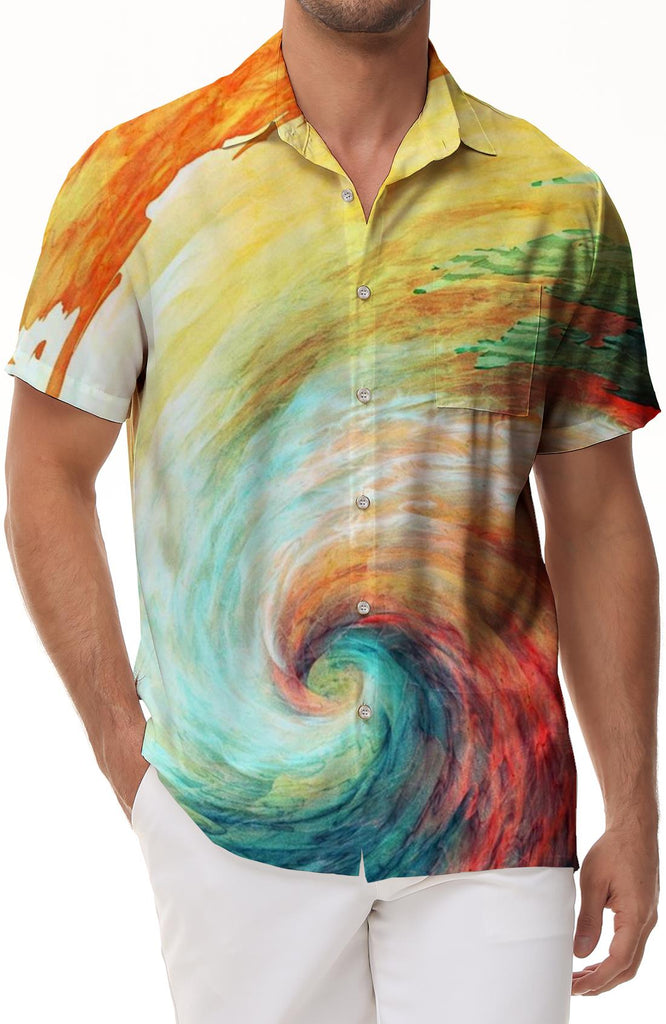 Colorful Cartoon Abstract 3D Printed Pattern Hawaiian Lapel Button Men's Casual Beach Shirt Short Sleeve