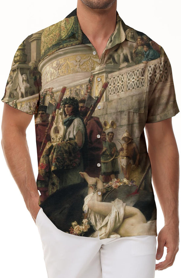 Vintage European Oil Painting Hawaiian Shirt Men's Loose Casual Daily Street Art Style Short Sleeve