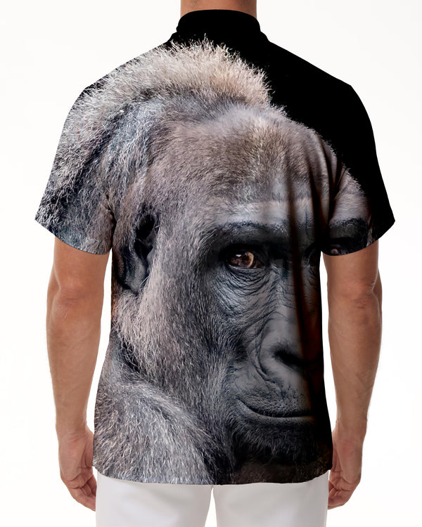 
African fashion fun animal gorilla wild summer short sleeve shirt men's casual loose button formal shirt suitable for vacation travel holiday seaside beach party
                