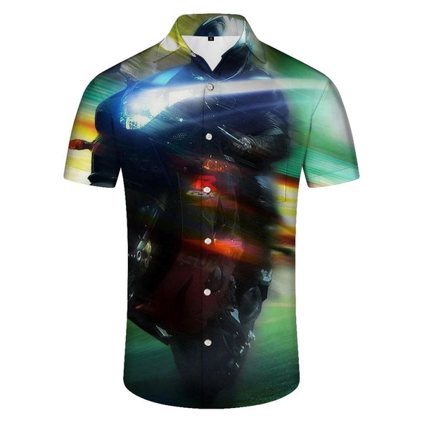 
Motorcycle cool racing men's casual style summer tropical Hawaiian button lapel pocket mouth short sleeve shirt motorcycle
                