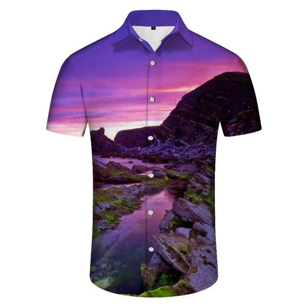
Purple Clouds Mountain Men's Fashion Design Shirt Print Short Sleeve Button Shirt Summer Tops
                